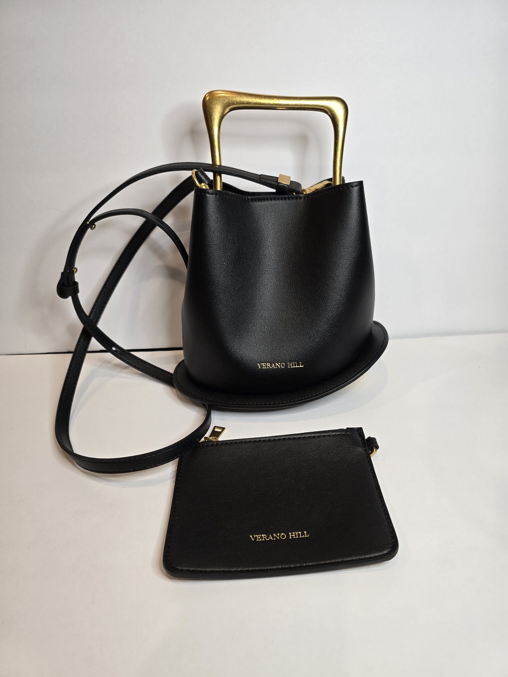 Verano Hill Black Crossbody Bag with Gold Handle
